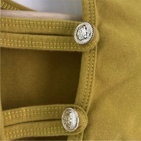 Mustard Yellow Cap Sleeve Top with Gold Buttons - DEE-ZYY- Estimate Size Medium - Picture 5 of 7